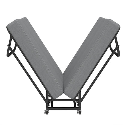 75" Folding Bed with Memory Foam Mattress, 4 Lockable Wheels Portable & Space Saving, Reinforced Steel Frame Quietly Supports 450 lbs, Folds Upright – Essential for Small Apartments & Guest Rooms
