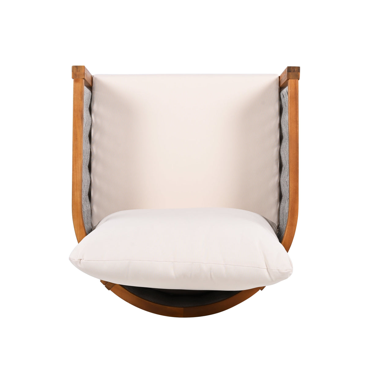 Outdoor Unique Tub Design Armchair with Woven Rope, Patio Furniture Acacia Wood Chair,  Deep Seating with Soft Cushions for Porch, Garden, Backyard, Balcony, Teak Finish & Beige Cushion