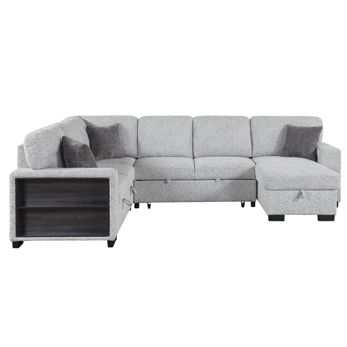 Giza Modular Sectional Sofa with Sleeper, Storage, USB Charging and Bouclé Upholstery in Gray