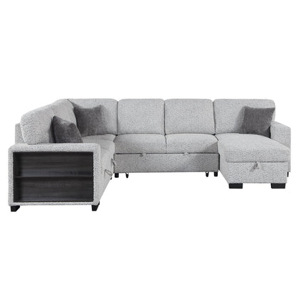 Giza Modular Sectional Sofa with Sleeper, Storage, USB Charging and Bouclé Upholstery in Gray