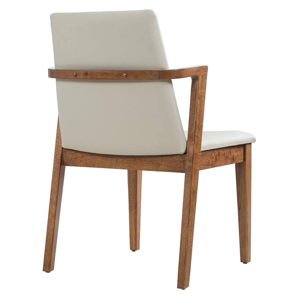 Mid-Century Modern Dining Chairs Set of 2 - Beige PU Upholstered Armchairs with Walnut Color Rubber Wood Frame, 250lbs Capacity for Kitchen & Dining Room