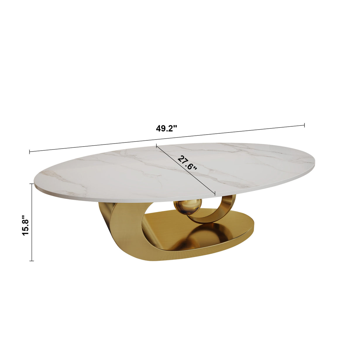 Modern Faux Marble Coffee Table, Sintered Stone Contemporary Tables with Stainless Steel Base