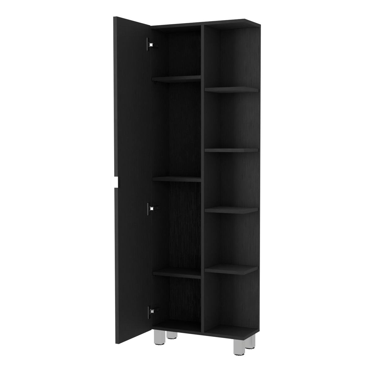 Urano Mirror Linen Cabinet, Four Interior  Shelves, Five External Shelves -Black