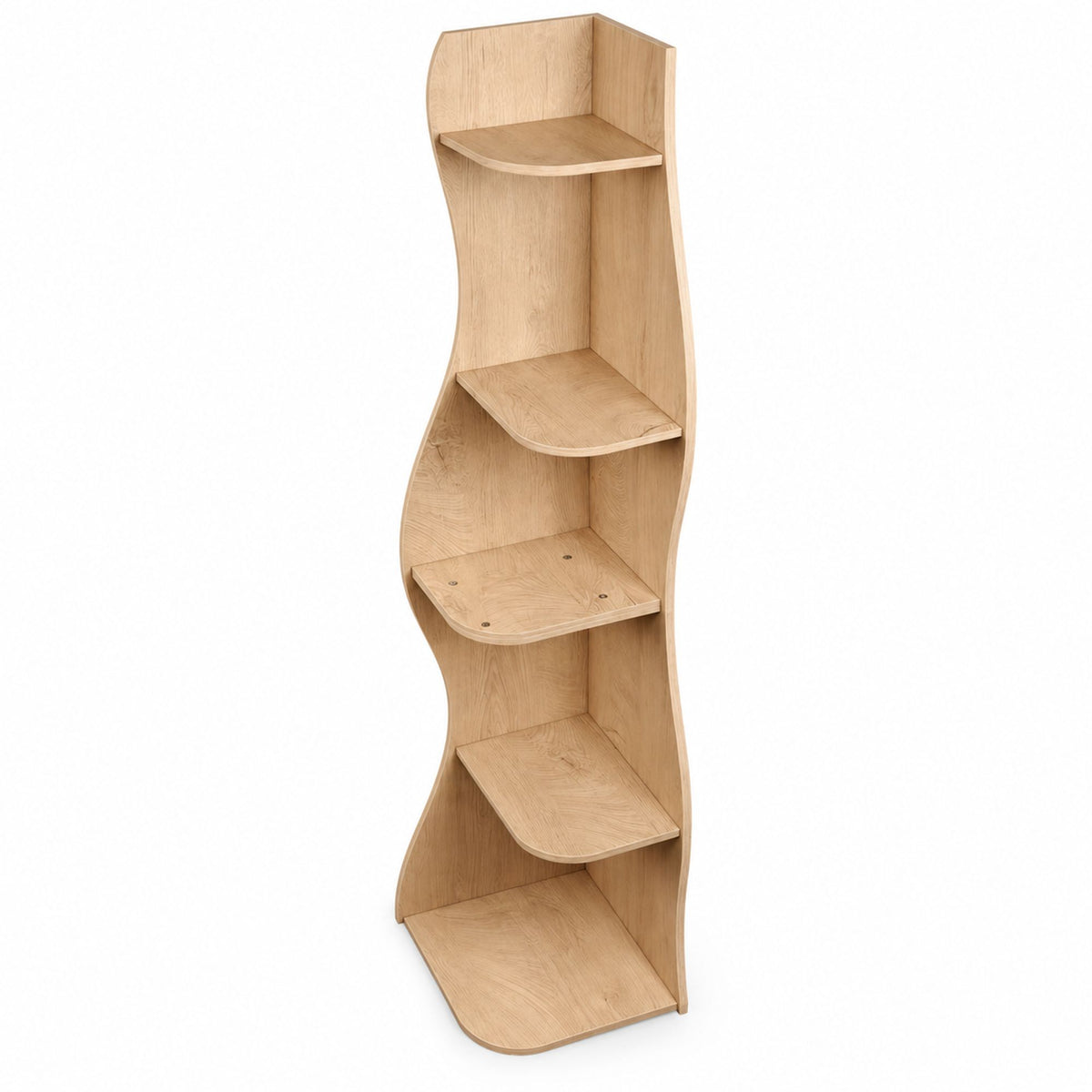 (Old Sku : W5156P534910)5-Tier Corner Shelf, Modern Wavy Corner Bookshelf, Tall Corner Storage Rack for Living Room, Bedroom, Kitchen, Home Office, Space-Saving Display Stand with Rounded Edges
