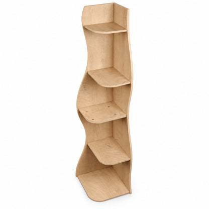 (Old Sku : W5156P534910)5-Tier Corner Shelf, Modern Wavy Corner Bookshelf, Tall Corner Storage Rack for Living Room, Bedroom, Kitchen, Home Office, Space-Saving Display Stand with Rounded Edges