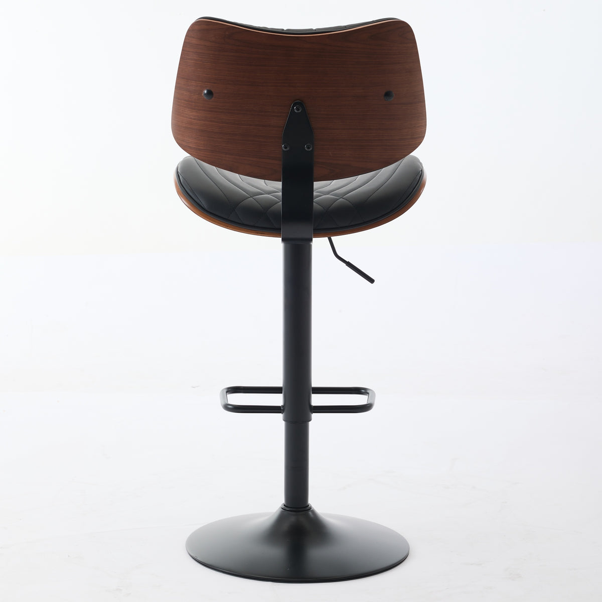 Walnut Bentwood Bar Stools Mid Century Modern Adjustable Counter Height Black Leather Upholstered 360°Swivel Bar Chairs for Kitchen – Model W1143P173514