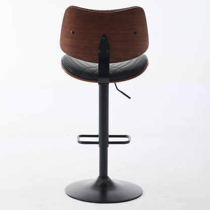 Walnut Bentwood Bar Stools Mid Century Modern Adjustable Counter Height Black Leather Upholstered 360°Swivel Bar Chairs for Kitchen – Model W1143P173514