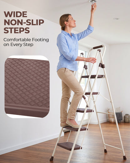 5Step Ladder, Folding Step Stool with Wide Anti-Slip Pedal, Sturdy Steel Ladder, Convenient Handrail, Lightweight, Portable Steel Step Stool