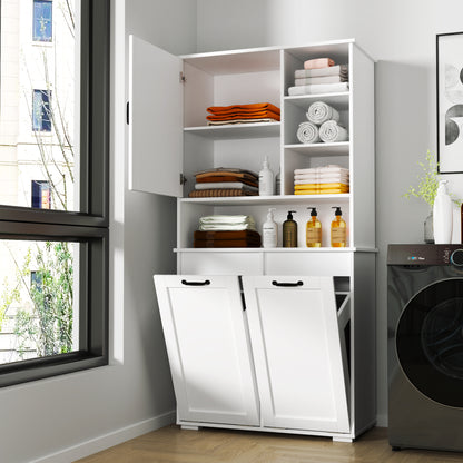 Laundry Cabinet with Doors and shelf, Tilt-Out Laundry Hamper, Multiple Storage Space, Freestanding Style, Open Shelve, Adjustable Shelf
