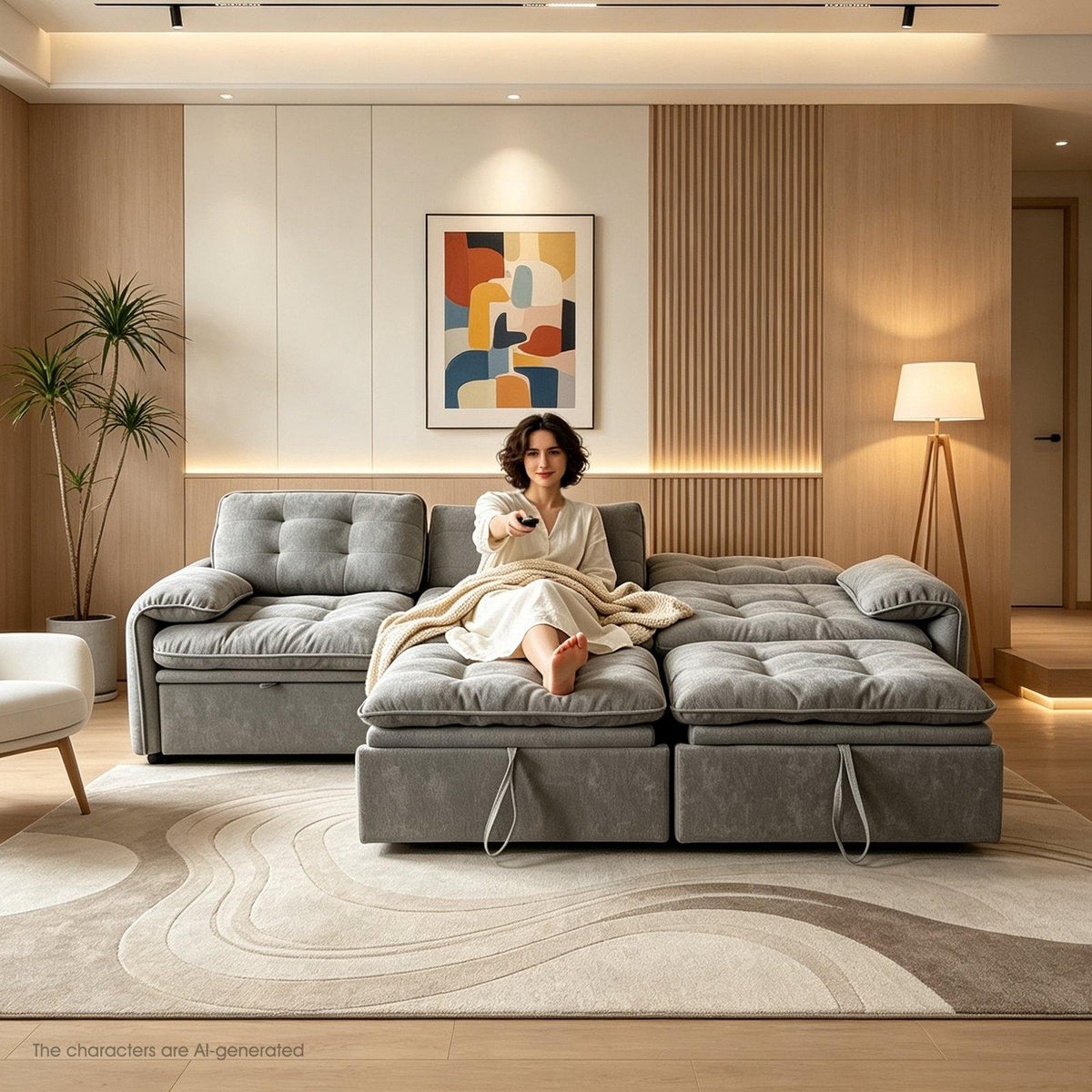 3‑in‑1 Convertible Chenille Sofa Bed, 5‑Level Adjustable Backrest Sleeper Sofa,Chenille Cloud Sofa,Pull-Out Sofa Bed