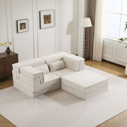 Compression Mahjong Sofa, Convertible Floor Sofa Bed, DIY Boneless Modular Sectional Sofa, No Assembly Required, Circle fleece fabric – Model W3723S00027