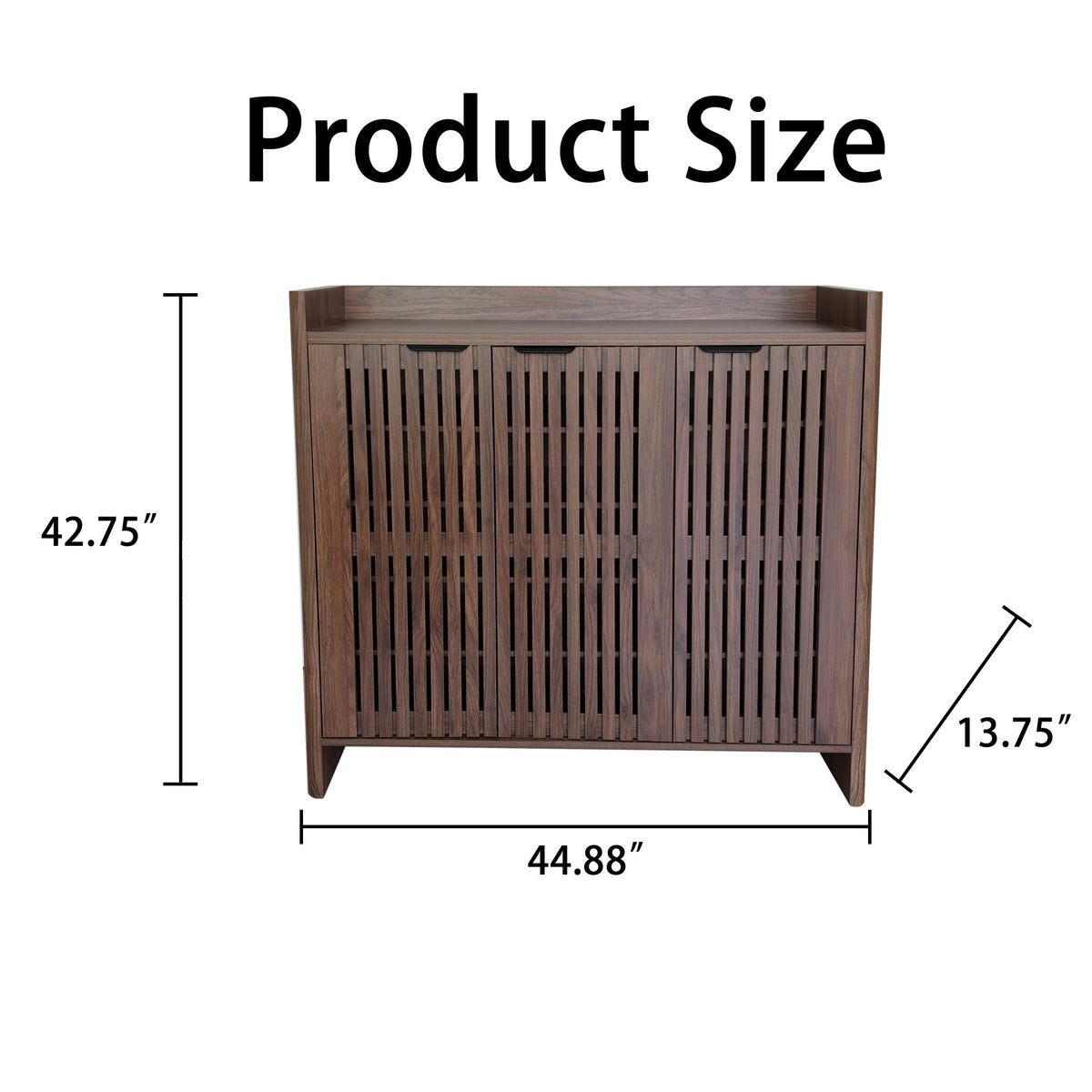 Walnut Entryway Shoe Storage Cabinet with Slatted Doors, Modern Wooden Hallway Console Table with Top Display Shelf, Mid-Century Accent Chest for Foyer, Living Room, and Mudroom Organization