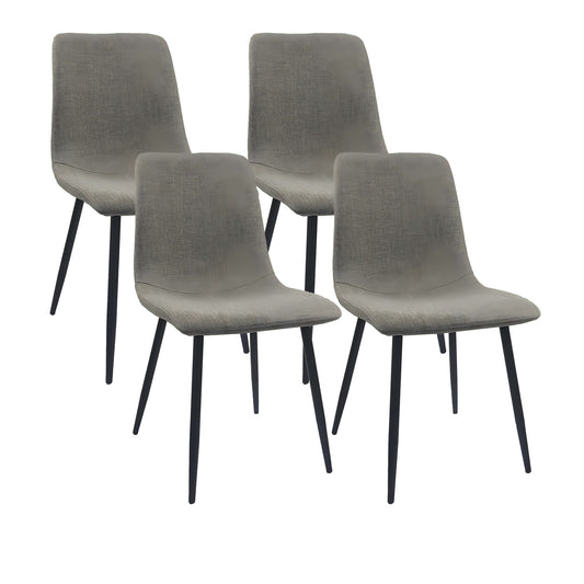 Modern Upholstered Dining Chairs Set of 4 with Linen Cushion Seat and Sturdy Black Metal Legs