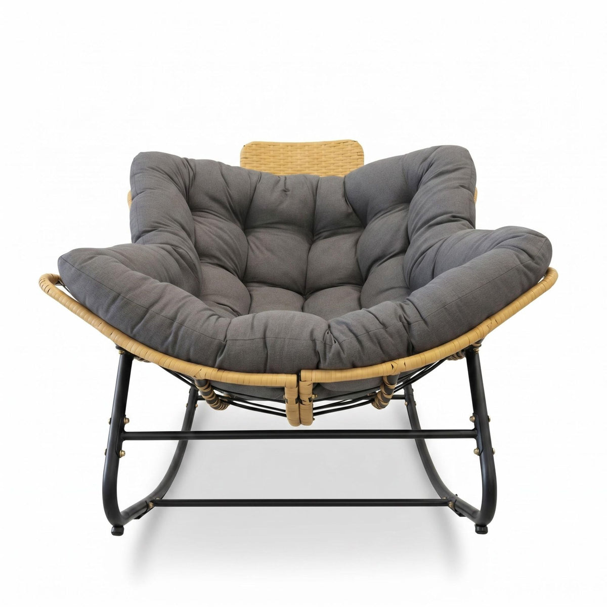 39.37"Papasan Rocking Chair Outdoor, Oversized Patio Egg Chair with Thick Cushion And Handwoven Rattan Head Pillow,Indoor Wicker Lounge Rocker Bed for Balcony, Porch, Garden, Dark Grey