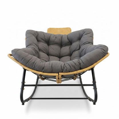 39.37"Papasan Rocking Chair Outdoor, Oversized Patio Egg Chair with Thick Cushion And Handwoven Rattan Head Pillow,Indoor Wicker Lounge Rocker Bed for Balcony, Porch, Garden, Dark Grey