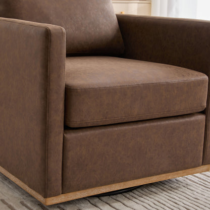 30.5"W Upholstered Square Swivel Accent Chair and Comfy Accent Single Sofa Chair, 360 Degree Club Chair, Lounge Armchair for Living Room Bedroom Apartment Nursery. Coffee PU