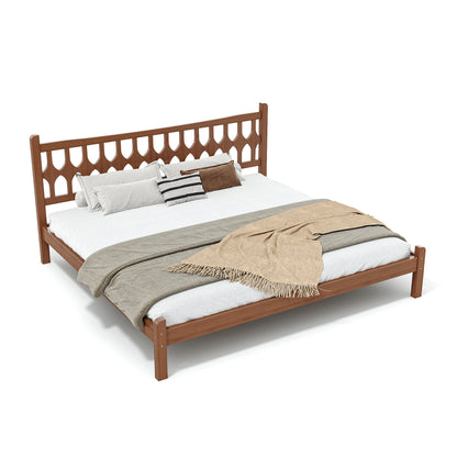 King Size Bamboo Platform Bed with Diamond-shaped headboard, Solid Bamboo-made Bed Frame with Support Slats, for Bedroom, Guest Rooms, Brown