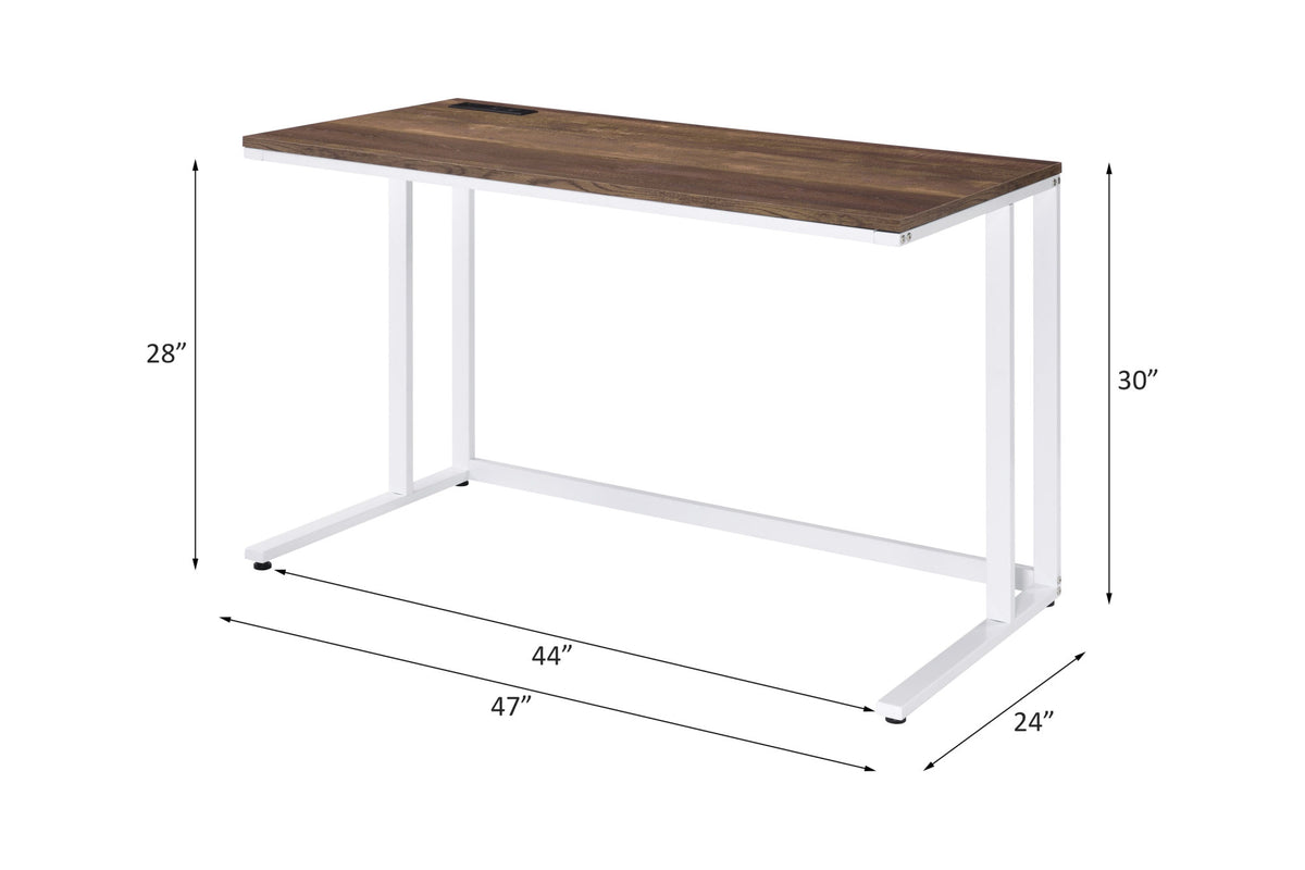 Tyrese Walnut & White Finish Writing Desk W/USB