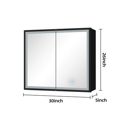 30*26 inch Black Metal Framed Wall mount LED Bathroom Medicine Cabinet with Mirror