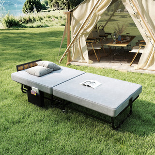78"×31" Folding Bed with Headboard & USB Charging Station, 3" Memory Foam Rollaway Bed with Storage Pocket, Heavy-Duty Portable Guest Bed on Wheels, Ideal for Guests, Office Naps & Camping