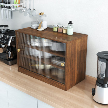 Kitchen Countertop Storage Cabinet, Glass Door Cupboard, Counter Food Organizer for Spice, Coffee Supplies