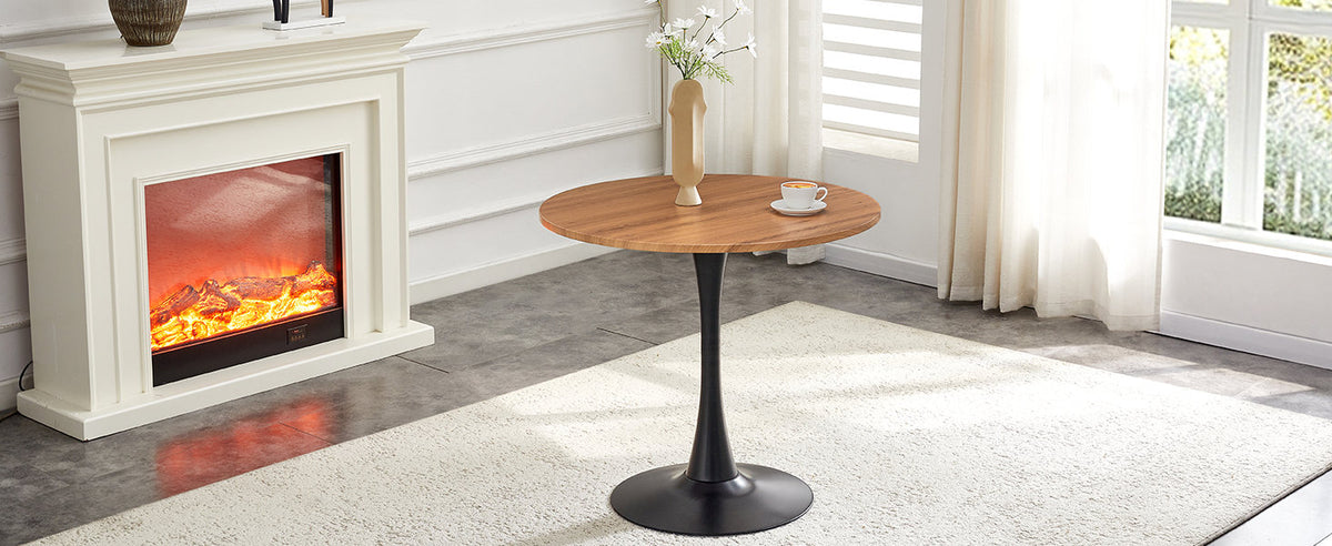 Round Dining Table, 31.5" Circle Tulip Table with Thickened Tabletop & Metal Pedestal, Mid Century Modern Bistro Table for Kitchen, Small Places, Living Room, Cafe (Faux Wood)W2920P405350