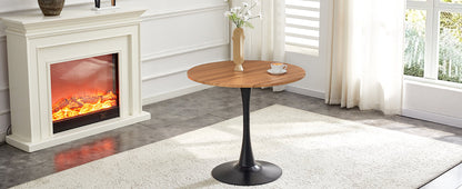Round Dining Table, 31.5" Circle Tulip Table with Thickened Tabletop & Metal Pedestal, Mid Century Modern Bistro Table for Kitchen, Small Places, Living Room, Cafe (Faux Wood)W2920P405350