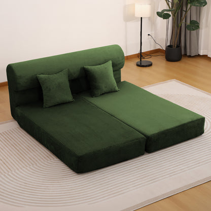 Convertible Corduroy Sofa Bed, 2‑Seater Fold‑Out  Compressed Sofa, Multi‑Functional Floor Couch for Living Room Guest Room