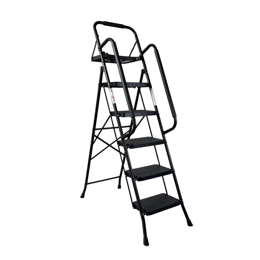 Step Ladder, Folding Step Stool with Wide Anti-Slip Pedal, Sturdy Steel Ladder, Convenient Handrail, Lightweight, Portable Steel Step Stool