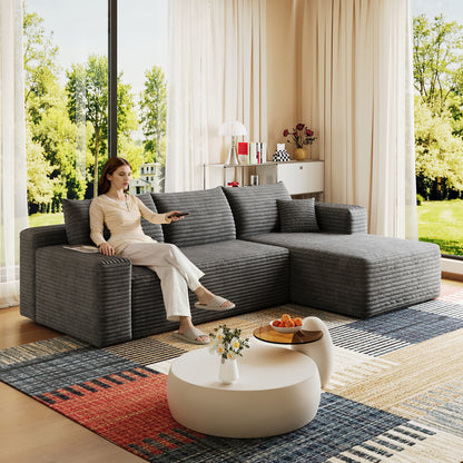 95' Cloud Sectional Sofa,Modern Minimalist Upholstered Couches, Comfort U Shaped Sofa for Living Room,Deep Seat Corner Couch,No Assembly Required,Dark Grey( (Plush Corduroy Fabric)