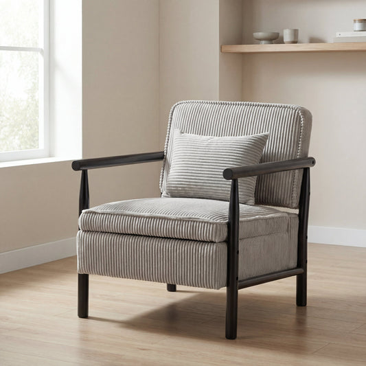 Storage Chair,Mid Century Modern Accent Chair with Wood Frame, Upholstered Living Room Chairs with Waist Cushion, Reading Armchair for Bedroom Sunroom