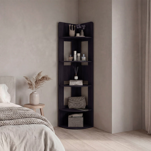 FM FURNITURE Salem Corner Bookcase Tiered Tall Narrow Storage Shelving Display Wenge