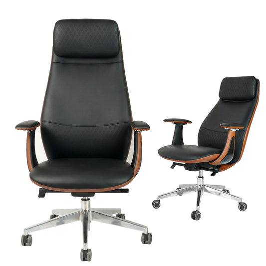 FurniBaron PU Leather High Back Office Chair with , ergonomic lumbar support 400lbs, sturdy metal base, 360° silent wheels, fit for home and office