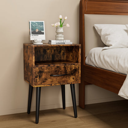 Two Sets of Nightstand,Modern Bedside Table with Storage Drawer and Open Wood Shelf, for Living Room, Bedroom and Small Spaces, Accent Night Stand, Easy Assembly