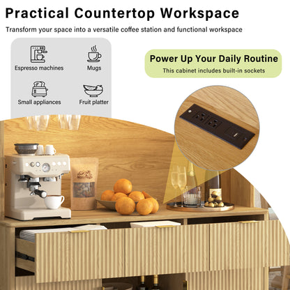 U_Style 72.2" High Kitchen or Bar Cabinet with Electrical Outlet and LED Light, Wine Bottle Storage with Nine-Grid Wine Rack,Multi-Functional Home Sideboard for Dining Room, and Hallway