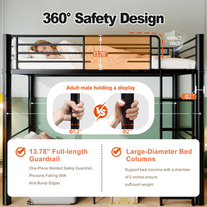 Metal Twin Over Twin Bunk Bed, Convertible into 2 Separate Twin Beds, 13.78" Full-Length Guardrails, Extra-Wide Ladder, Anti-Tip Brackets, Black Bunk Bed Frame for Kids, Teens & Adults