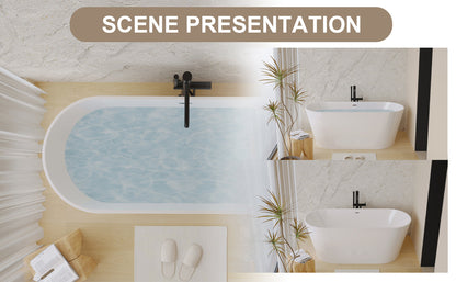 59" Acrylic Freestanding Bathtub, Stand Alone Soaking Tub, Glossy White Acrylic, Toe-tap Chrome Drain, cUPC Certified