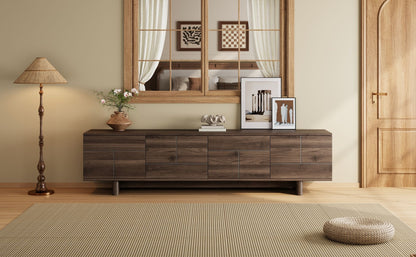 78 inch Modern TV Stand for TVs up to 85 inches, Entertainment Center with Solid Wood Legs, Cable Management, Push-Openers
