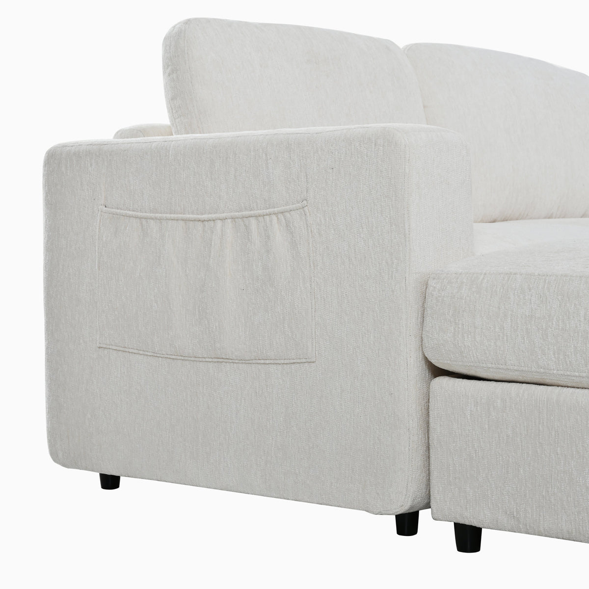 U-Style 102.4" U Shaped Sectional Sofa, Chenille Modular Couch with Curved Ottoman & Storage Ottoman, 3 Seater Sofa with Drop Down Console and 2 Cup Holders, Solid Pine Wood Frame for Living Room