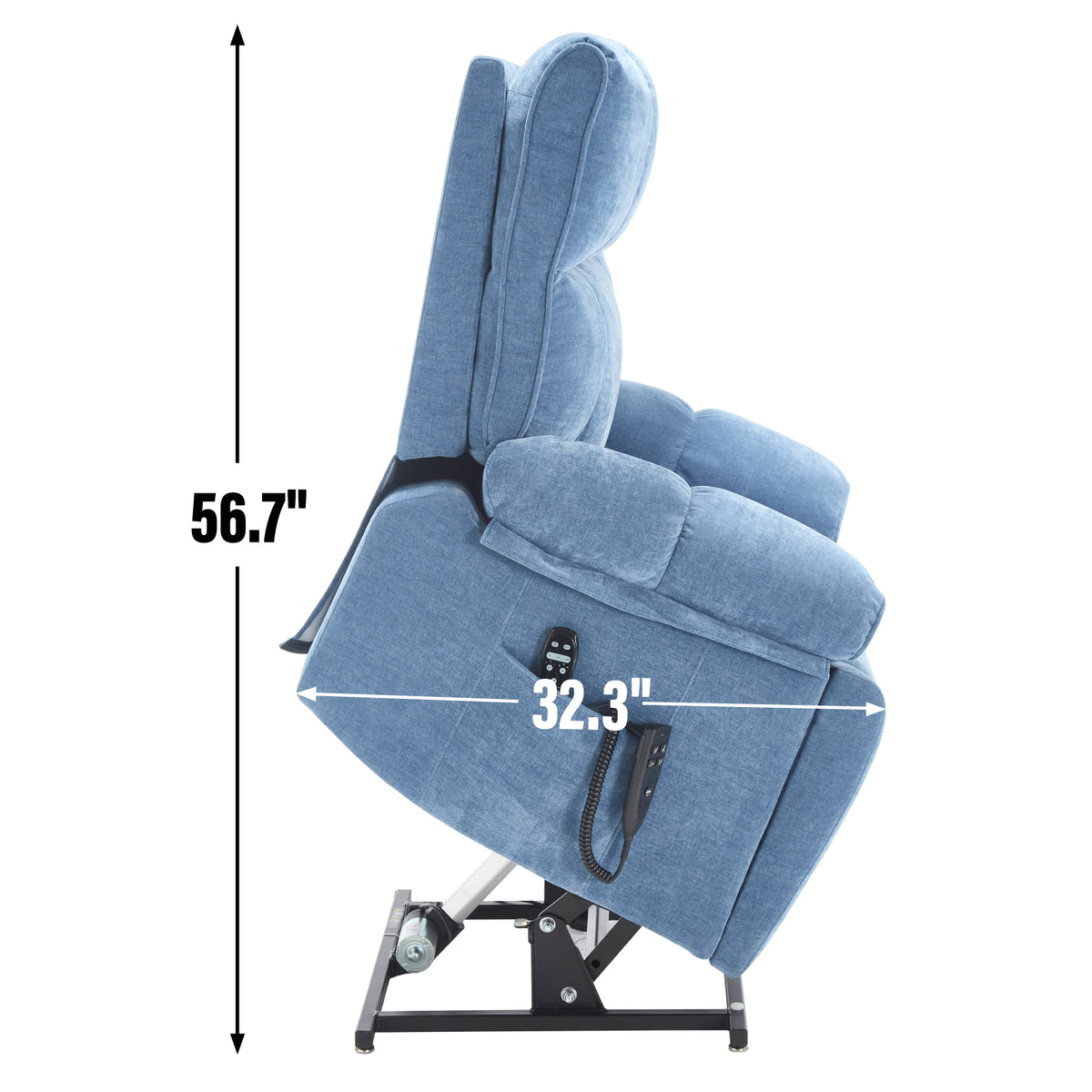 Blue Heat Massage Dual Motor Infinite Position Up to 350 LBS Large Electric Power Lift Recliners with Hidden Cup Holders, Power-Remote