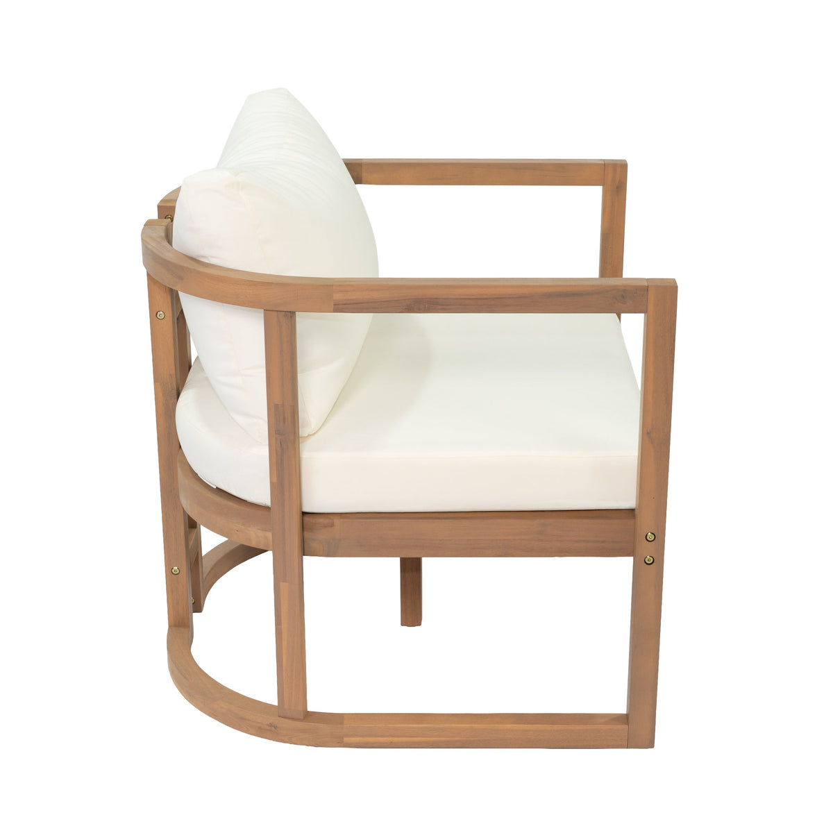 TOPMAX 4-Piece Modern Acacia Wood Sofa Set, Free Combination with a 3-Seater Sofa, 2 Armchairs and a Coffee Table, 4.7" Thick Seat Cushions,  Indoor&Outdoor Use, Light Teak+Beige Cushion