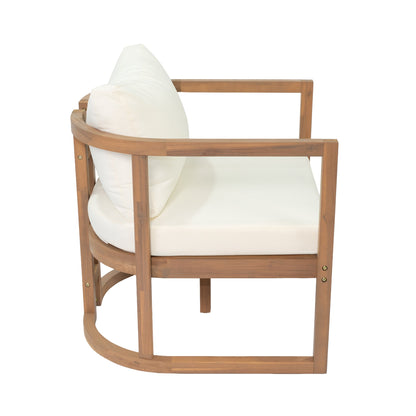 TOPMAX 4-Piece Modern Acacia Wood Sofa Set, Free Combination with a 3-Seater Sofa, 2 Armchairs and a Coffee Table, 4.7" Thick Seat Cushions,  Indoor&Outdoor Use, Light Teak+Beige Cushion
