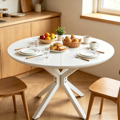 42-inch Mid-Century Modern Pedestal Table, Multi-Functional cross leg Dining Table for 4-6 People & Large Coffee Table, White MDF Top for Living Room, Kitchen, Office