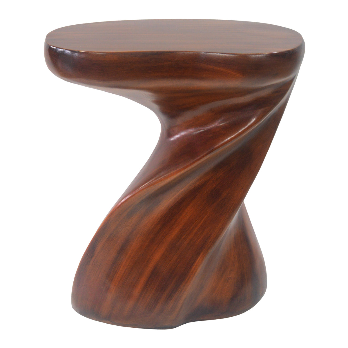 Twisted Sculptural Side Table in Antique Brown MGO, Indoor Outdoor Decorative Accent Table, Lightweight Hollow Design, Supports Up to 55 LBS