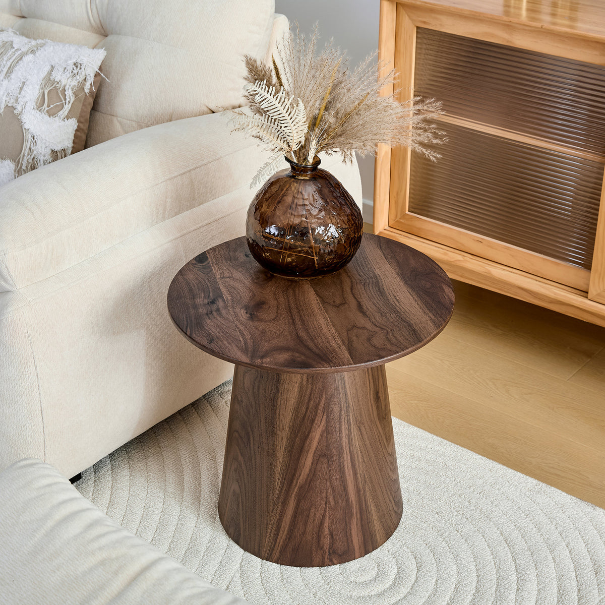 Walnut wood grain medium density fiberboard circular coffee table - diameter 19.6 inches, height 18.8 inches walnut wood grain veneer, flexible adaptation to circular tabletop.W2920P404128