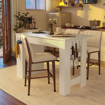 U_Style-CA 3-in-1 Sideboard with Foldable Tabletop, Marble Grain Top, 2-Door Storage Cabinet, Adjustable Shelves, Side Hooks, MDF Wood with Aluminum Handles for Kitchen & Dining Room