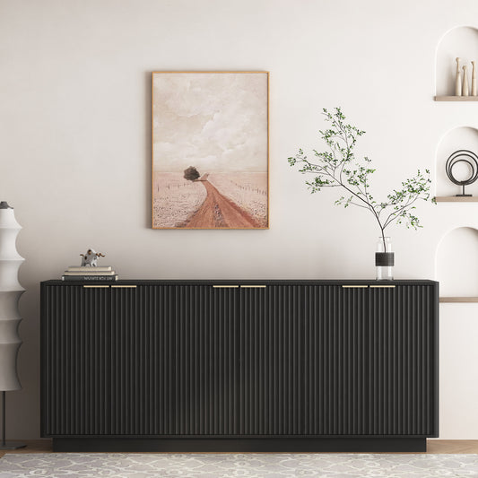Modern Buffet Cabinet with Storage, Fluted Sideboard Large Buffet with Adjustable Shelves, Credenza, Accent Cabinet Console Table.6-door side cabinet, also usable as TV cabinet .
