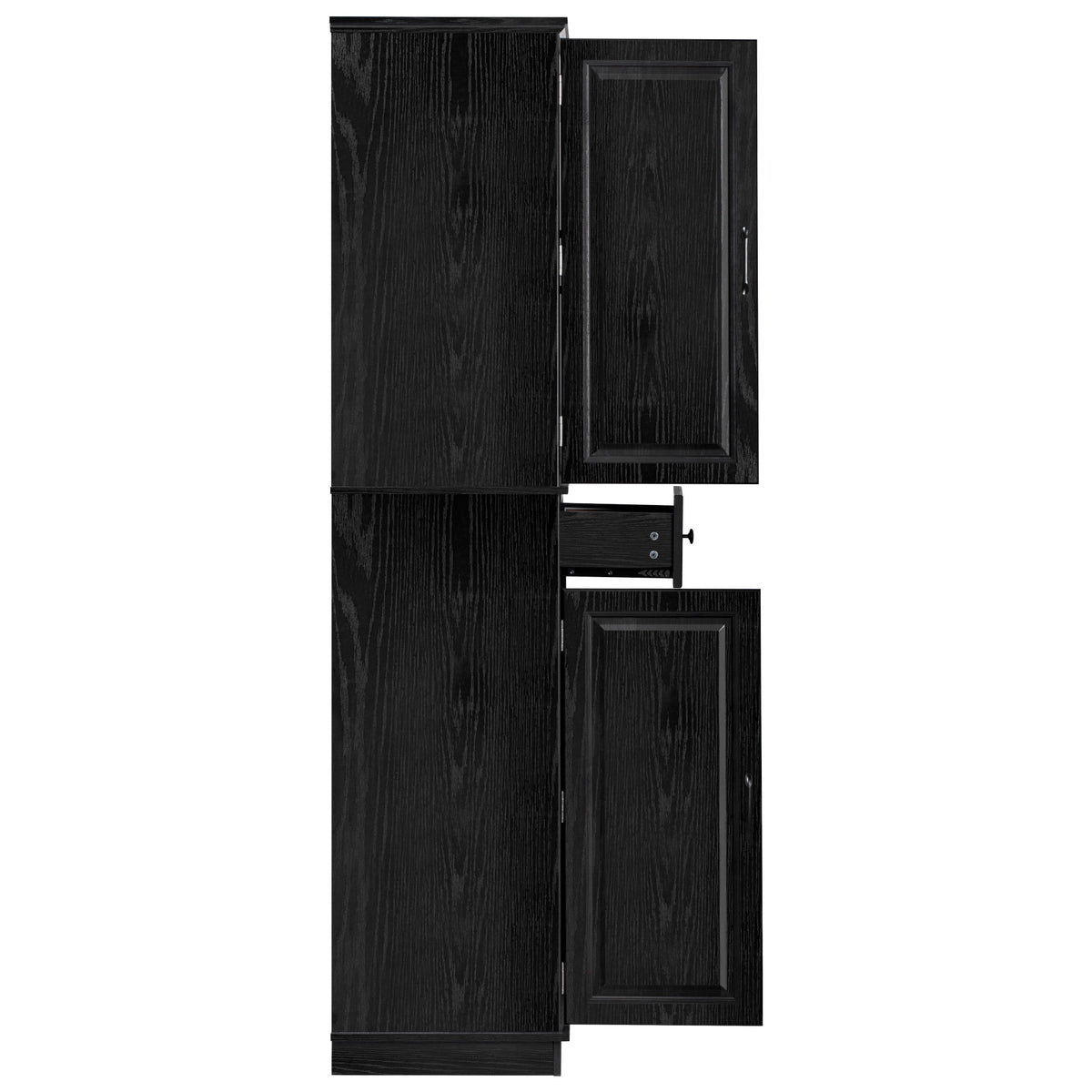 K&K 71" Tall Kitchen Pantry Cabinet with 3 Pull Out Cabinet Organizers, Farmhouse Embossed Texture Storage Cabinet with 6 Door Shelves – Black