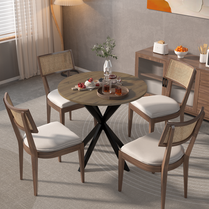 31.5 Inch Round Dining Table, Small Circle Kitchen Table with Metal Black Legs for 2-4 people, Modern Dining Room Table, Brown (only table) – 0.7Inch