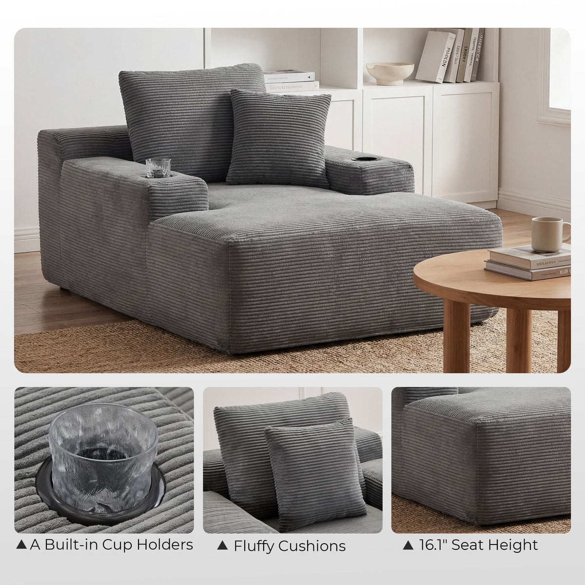Morpheus Oversized Compressed Single Sofa,Grey